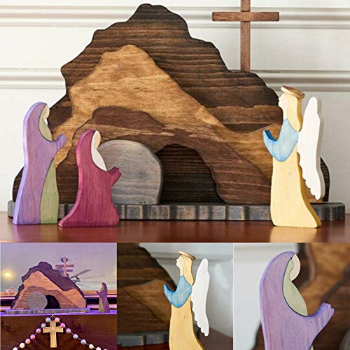 image for Xuanku Easter Resurrection Scene Wooden Decoration Easter Decor Wooden