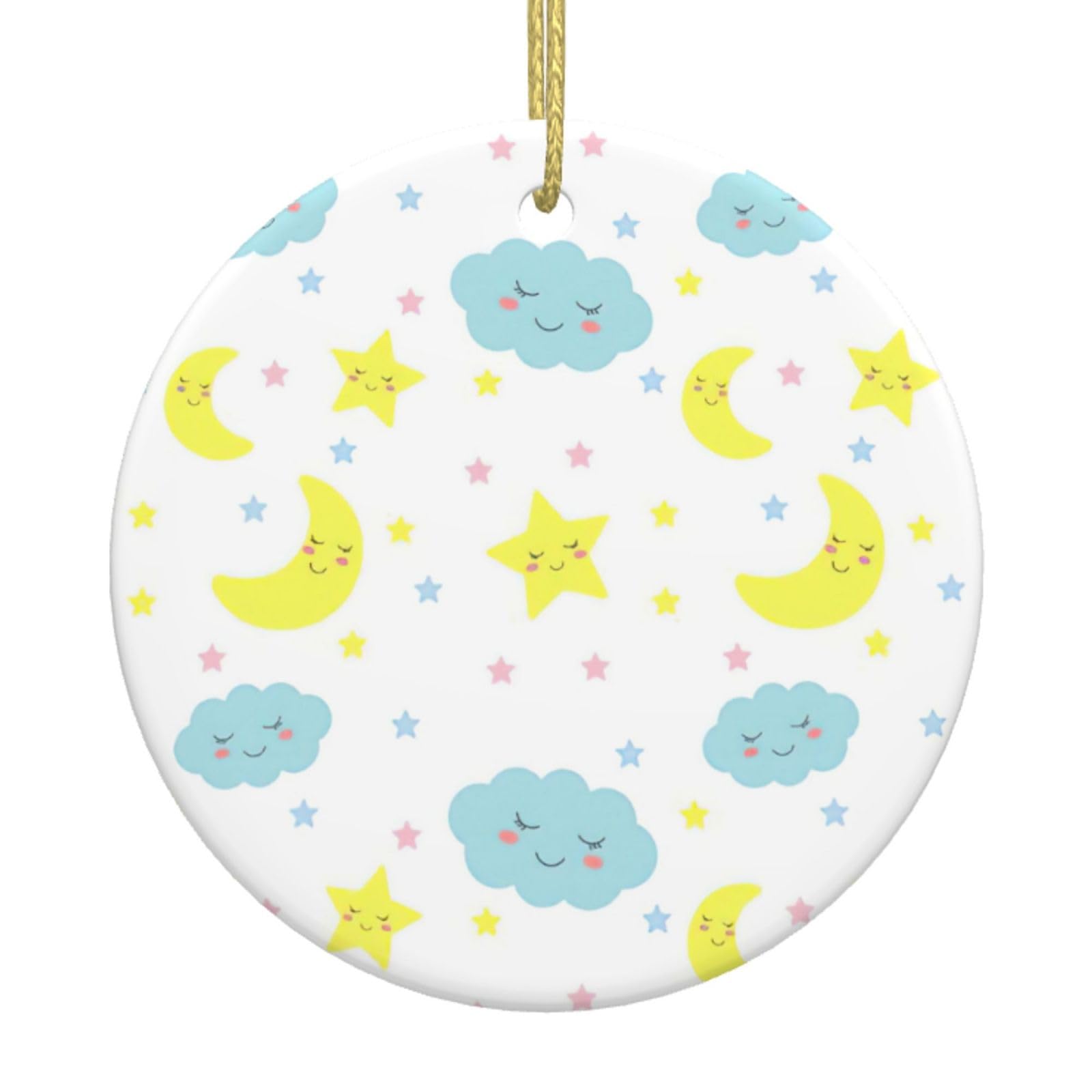 Moon Cloud Star Print Christmas Ornaments, Ceramic Hanging Ornament, Round Shape Decorations