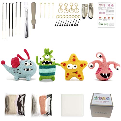Needle Felting Kit Beginners Adults, 4 PCS Wool Roving with Wool Felt Tools for DIY Complete Needle Starter Kit,Compact Wool Felting Supplies for Crafts Animals Home Decoration Birthday Gift