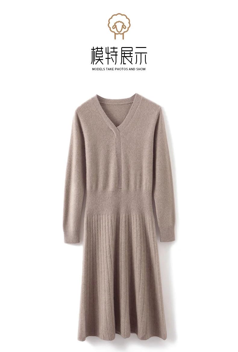 Vestido plisado con cuello en V para mujer, manga larga, holgado, casual, corte entallado