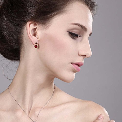 Gem Stone King 14K Yellow Gold Red Created Ruby and Red Rhodolite Garnet Earrings For Women (2.74 Cttw, Gemstone July Birthstone, Round Cut 6MM and 4MM)3