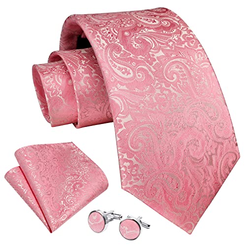 Image of Enlision Ties for Men Floral Tie Handkerchief Cufflinks Set Formal Flower Classic Mens Necktie & Pocket Square Wedding