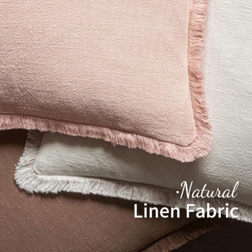 Image of MIULEE Linen Fringe Decorative Euro Throw Pillow Covers Light Pink 22x22