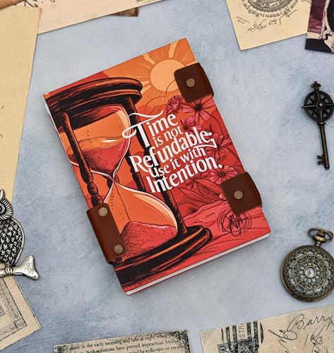Image of Handmade Motivational Diary | ?Time is Not Refundable, Use It with Intention? Quote Journal with Lock & Recycled Paper (7x5 Inch)