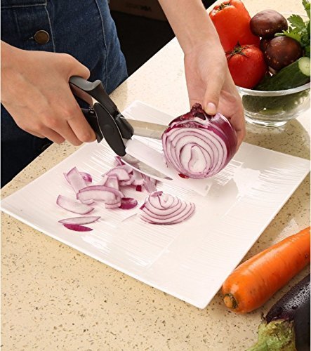 PRAMUKH STOREClever Cutter - 2 in 1 Food Chopper Multi Function Kitchen Vegetable Scissors Cutter Kitchen Knife with Spring Action - Cleaver Cutter Comes with Locking Hinge - clever cutter for kitchen clever cutter 2 in 1 food chopper and knife clever cutter - stainless steel