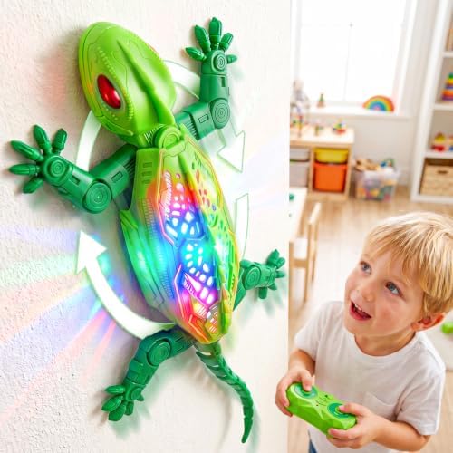 FOTSHARER Green Wandkletter Gecko, wiederaufladbare ferngesteuerte Eidechse mit realistischer bionischer Form, bunter LED-Lichteffekt, Wandklettergecko für Kinder Jungen und Mädche