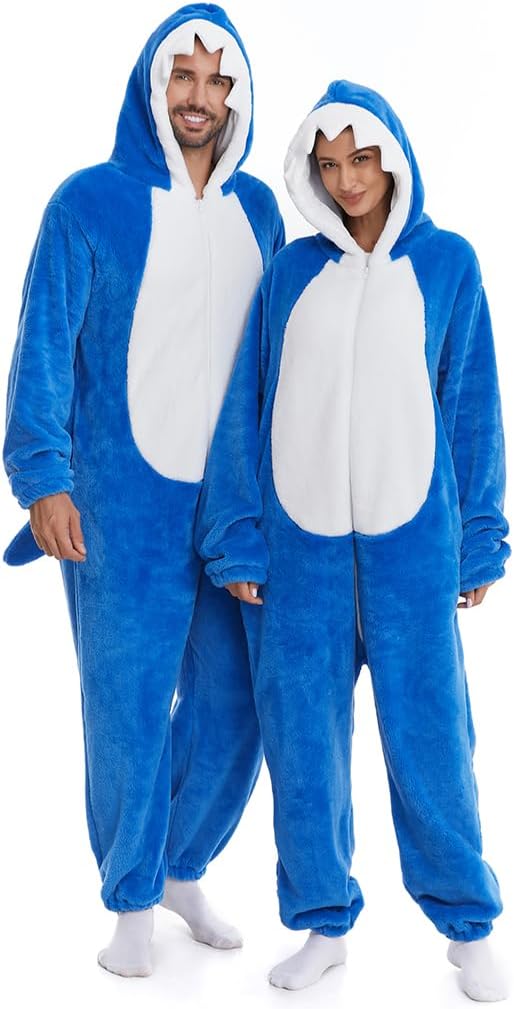 HSCTEK Adult Luxury Double-sided Flannel Shark Onesies with Hoodie(One set for single one) - Image 4