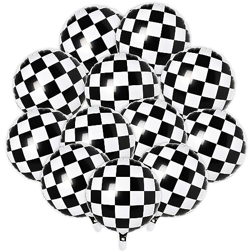 Image of Atpata Funky 18inch Round Checkered Foil Balloons for Chess Theme Racing Theme Biker Theme Birthday Event Party Decorations