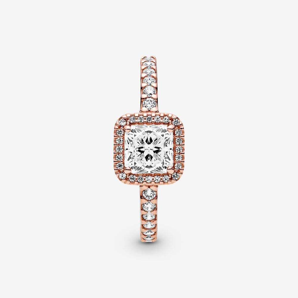 PANDORA Timeless - Anello punto luce quadrato, placcato in oro rosa 14k, con pietre di zirconia cubica incolori