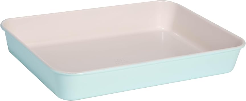 Tasty Clean Ceramic 14-Inch x 10-Inch Roasting Pan, Durable Aluminized Steel for Professional Results, Clean Ceramic Nonstick Coating, Oven Safe to 425F, Dishwasher Safe, Aqua