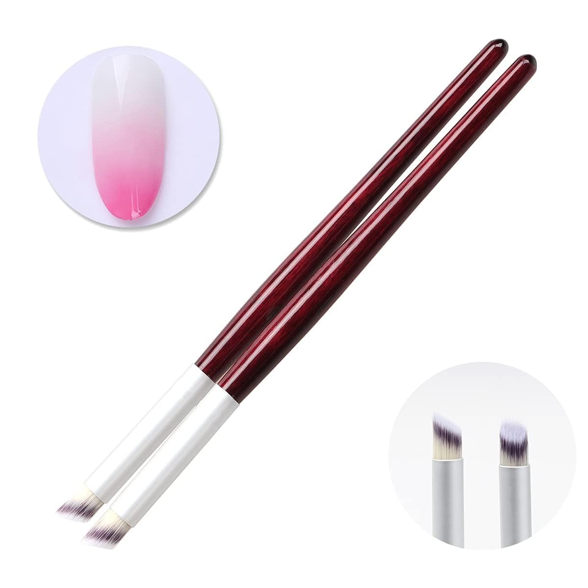 2pcs Nail Gradient Brush With Red Wooden Handle Ombre Nail Brush Nail Drawing Brush UV Gel Design Builder Painting Pen-image-34