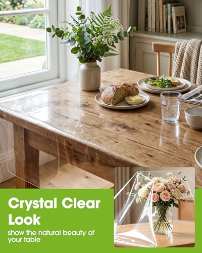 Image of Pureegg Clear Plastic Table Cover Protector - 100% Waterproof & Spill-Proof Table Cloth for Rectangle Table, Transparent Vinyl Tablecloth for Inside & Outside Dining, Party, 54 inch x 72 inch
