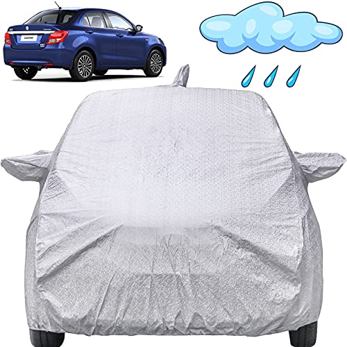 Image of Autofact Waterproof Car Cover with Mirror & Antenna Pockets, Shinning Silver Design, Non Woven Fabric,Triple Stitched, Compatible with Maruti Swift Dzire (2017 to 2024), Car Accessories