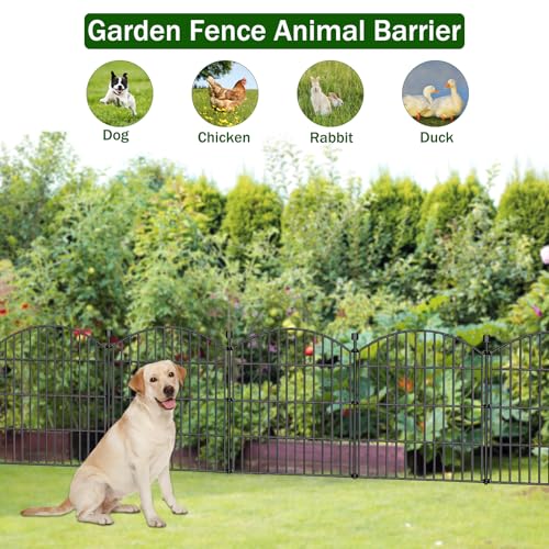 Image of No Dig Decorative Garden Fence Animal Barrier - 5 Panels - 24 in (H) x 10 ft (L) - Dog Fence Outdoor for Yard, Rabbits and Small Pets - Tall Rustproof Metal Wire Fencing Border for Garden and Patio