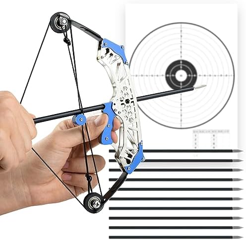 Mini Composite Bow Archery Set with Stainless Steel Mini Bow and Blue Highlights: Tailored for Outdoor Activities and Competitive Events