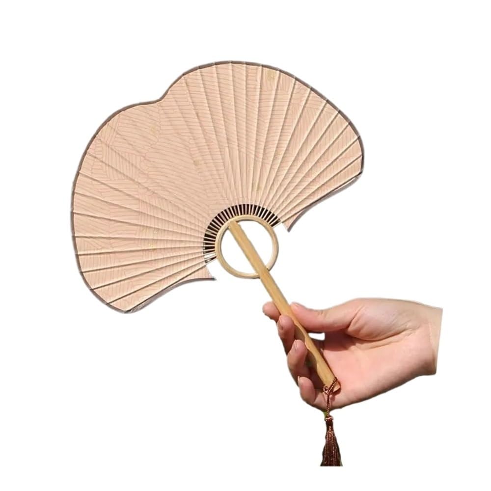 Jobaojiang Exquisite Paper Rice Paper Fan Props For Photographs Home Decoration Ginkgo Round Fan Hand Fan(Pink)