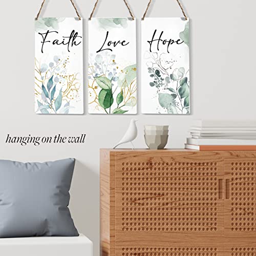 3Pcs Rustic Wood Sign Inspirational Home Farmhouse Wall Hanging Decor Motivational Wooden Wall Art Décor Decorative Plaque For Home Office Kitchen Bathroom Bedroom Living Room Décor Faith Love Hope #TOP2
