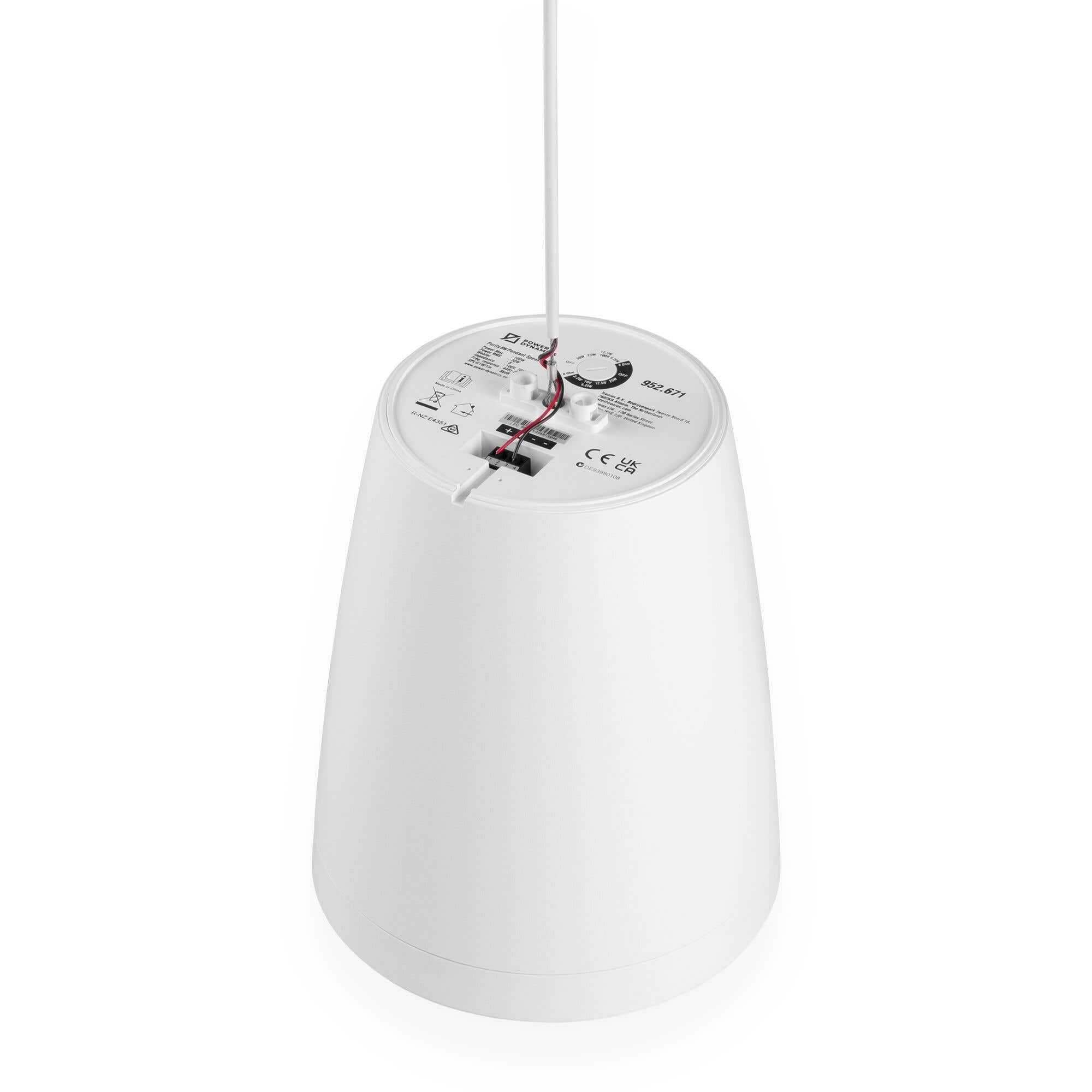 Power Dynamics Purity8W - Altavoz Colgante 100V 8 Pulgadas para Sonido Ambiental Profesional, música de Fondo, megafonía y Sistemas comerciales, Compatible con 8 ohmios y techos Altos, Color Blanco