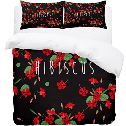Parure de lit simple 3 pièces avec housse de couette hibiscus vert
