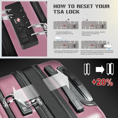 Image of KEYTANG SmileLine 3-Piece Luggage Set Lightweight Hardside Suitcase TSA Lock Spinner Wheels, 20 inch Expandable Carry-On Luggage with Quick Access Front Open Pocket, Bonus Makeup Bag,Pink
