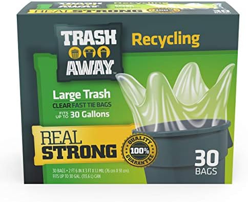 Heavy Duty Clear Recycling Bags | Tall & Strong Bags for Home & Kitchen – (30 Ct, 30 Gallons) Large Trash Bags Paper, Plastic & Aluminum | Thick Recycle Bin Bags (Clear)