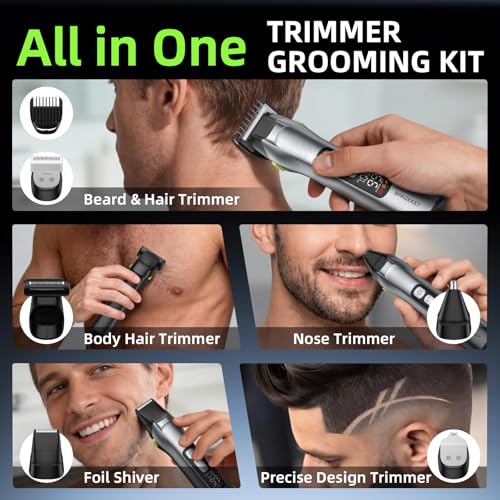 Beard Trimmer for Men, 15 Pieces Mens Grooming Kit, 5 in 1 Stainless Steel Blade Cordless Hair Clippers, 150-Min Long Runtime, IPX7 Waterproof, 3 Speeds Body Hair Trimmer for Nose, Ear, Face, Chest - Image 3