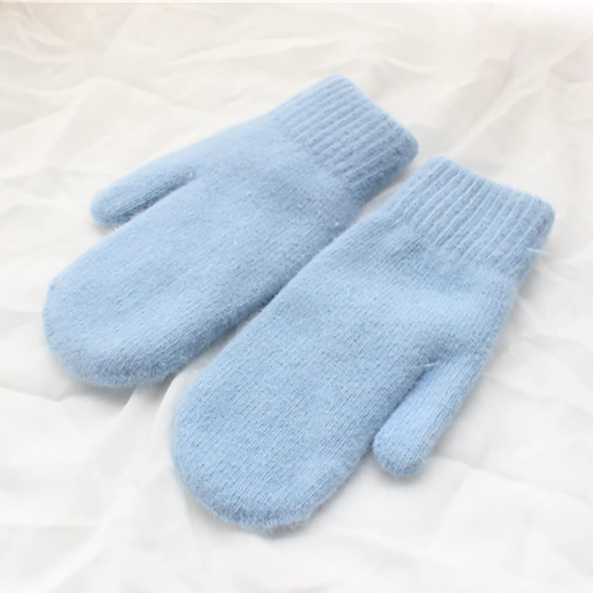 homeemoh Knit Mittens for Women Warm Winter Fleece Lined Mittens Women‘s Gloves for Cold Weather,Sky Blue