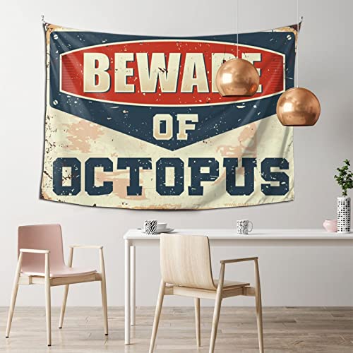 KSXS Arazzo vintage con scritta "Beware of Octopus" (100 x 150 cm)