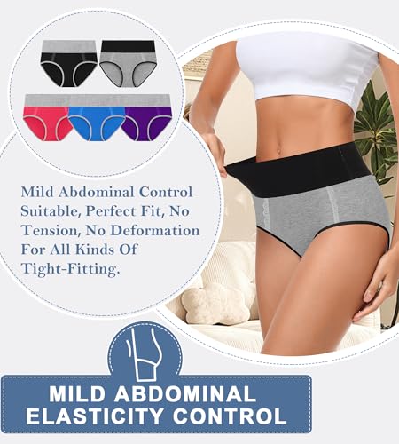 MISSWHO Cotton High Waisted Womens Underwear Soft Stretch Breathable Full Coverage Ladies Panties Multipack3