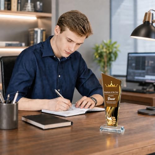 Image of Custom Crystal Trophy Award Personalized Plaque Award with Text Logo Photo Awards Trophies for Employee Recognition Team Graduation Personalized Office Gifts for Boss Coworker Teacher