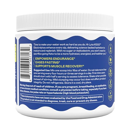 Image of Hi-Lyte K1000 Blue Raspberry Electrolytes Powder, 50 Servings - 1000mg Potassium + Magnesium, Sodium, Trace Minerals - 0 Carbs, 0 Sugar