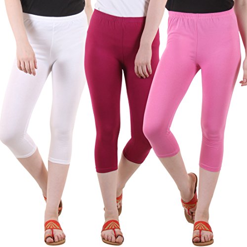 Image of DIAZ Women's Super Combed Cotton Elastane Stretch Slim Fit Printed Capri -Pack of 3