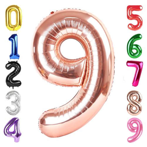 Image of 40 In Rose Gold Number 9 Balloon, 9th Birthday Party Decorations for Women