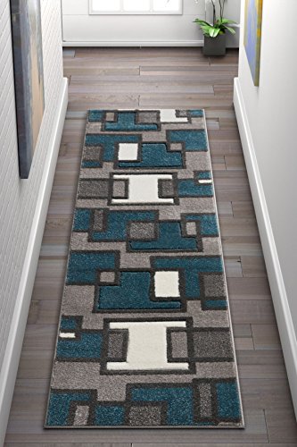 Uptown Squares Blue & Grey Modern Geometric Comfy Casual Hand