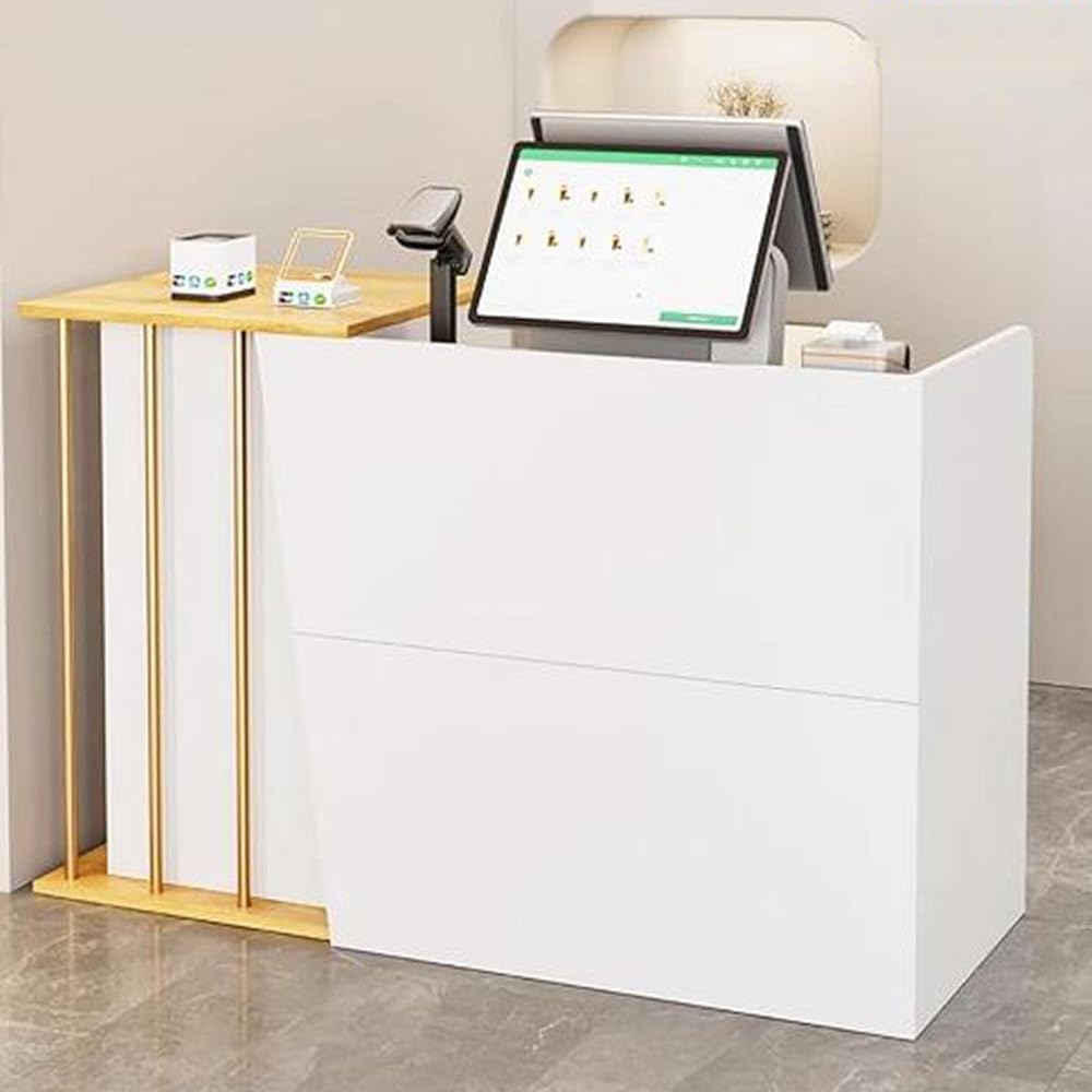 Bancone Reception Ufficio con Cassetti e Serratura, Banco Cassa per Negozio Abbigliamento, Pasticceria, Frutteria, Centro Estetico, Salone di Bellezza, Hotel, Supermerc(Size:100x40x90cm(39x16x35inch))