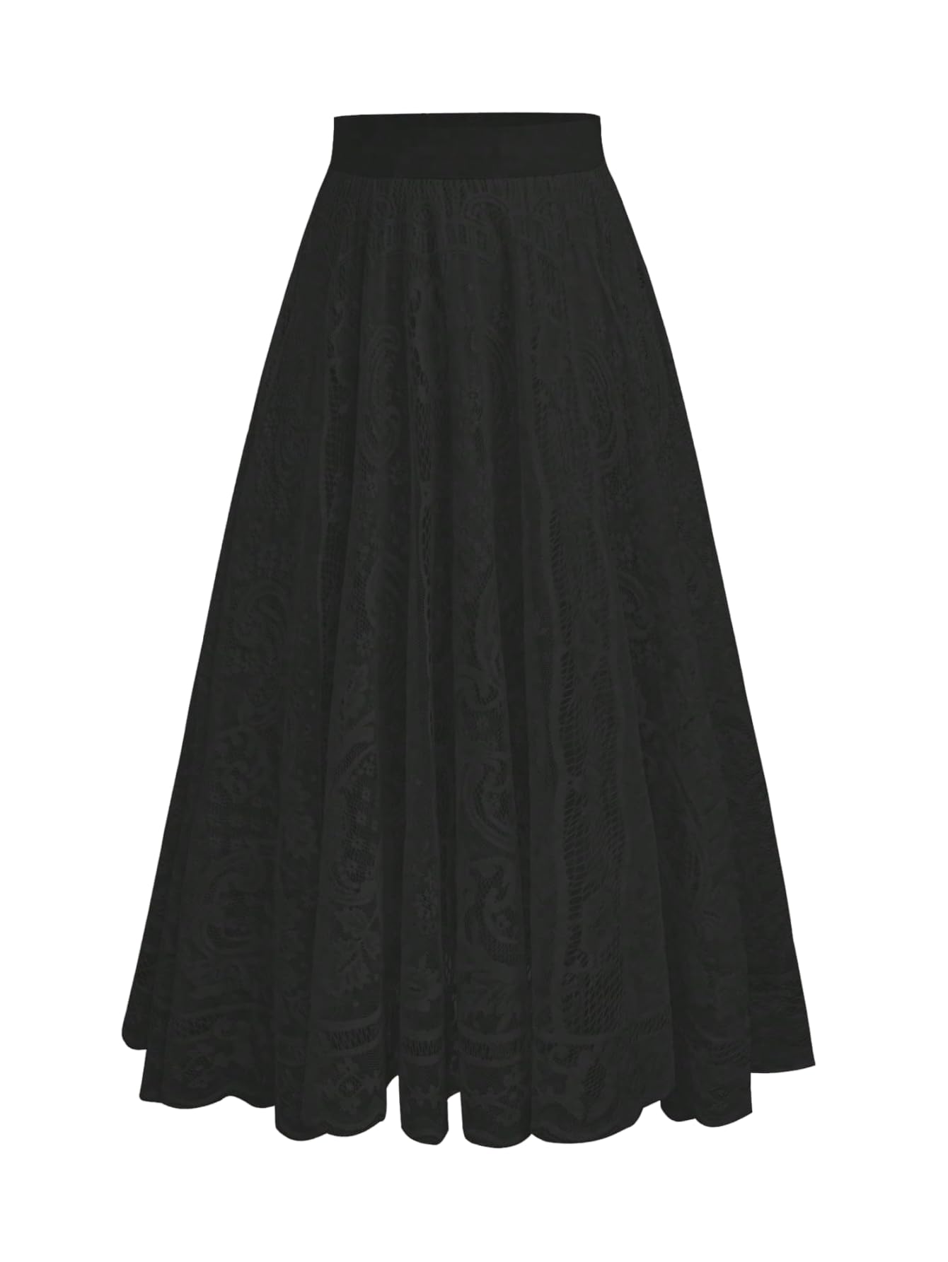 Verdusa Womens Plus Size Lace Long Skirts Elastic A Line Flowy Skirt Renaissance Maxi Skirt