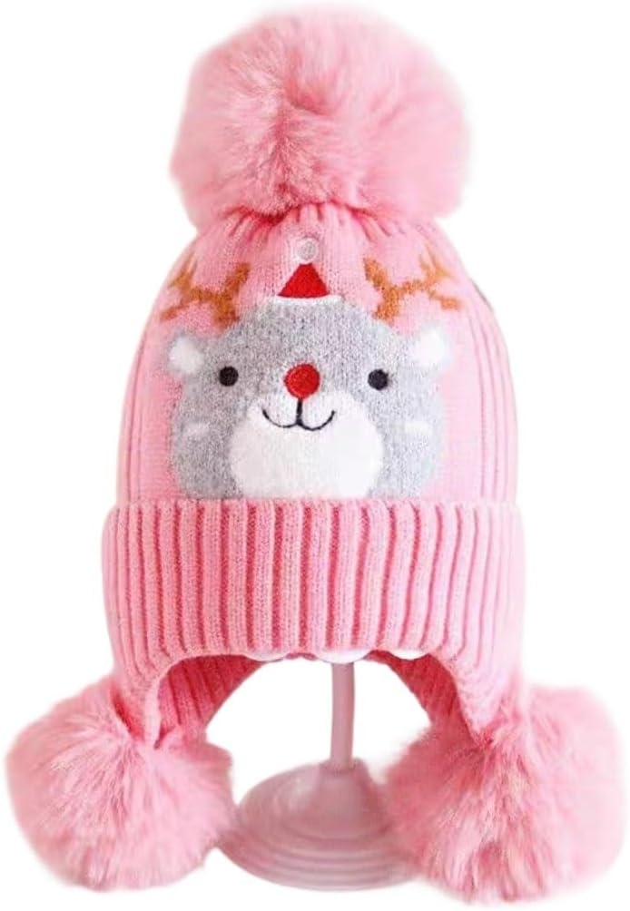 Classic Winter Hat,Thermal Hats,Winter Hats,Kids Hat Autumn Winter Kids Girls Boys Woolen Hat Elk Patterns Printed Knitted Cap Earmuffs Hat for Children Aged 2-8 (Color : D, Size : 2-6 Years)