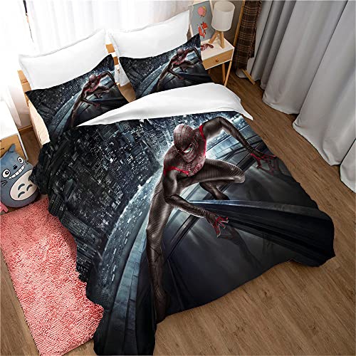 LISaINmAy Juego De Funda Nórdica De 100% Lino con Spiderman Pete Parker Juego De Cama De 3 Piezas Incluye 1 Funda Nórdica Y 2 Fundas De Almohada ((180x220 cm)-Cama de 105/135,Hombre araña 01)