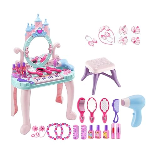 SENKAR おもちゃドレッサー プリンセス 城デザイン 鏡付き化粧台 スツール付 メイクアップセット コスメ ままごと ごっこ遊び 女の子向け 子供 キッズ知育玩具 収納付き 誕生日プレゼント 44×29×74cm (44*29*74cm(スツール23*