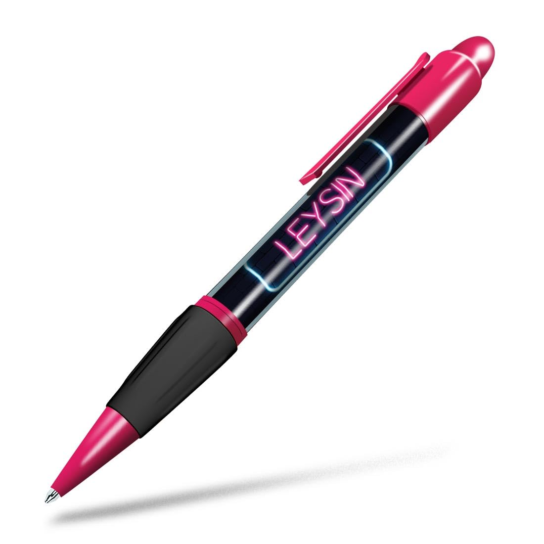 1x Pink Ballpoint Pen (Photo Insert) - Neon Sign Design Leysin Municipality Switzerland - Soft Feel Finger Grip, Black Ink #350494