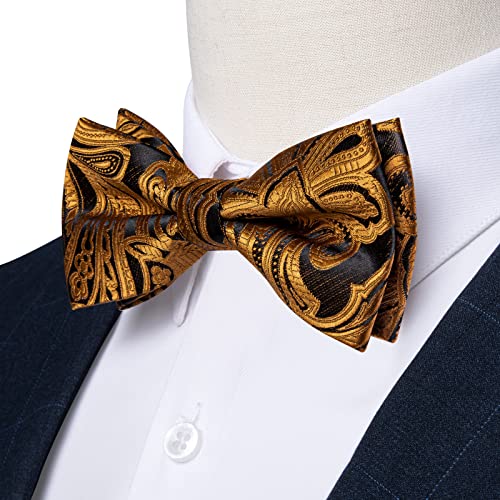 Image of DiBanGu Paisley Pre-Tied Bow Ties for Men Silk Adjustable Bowtie and Pocket Square Cufflinks for Wedding Party
