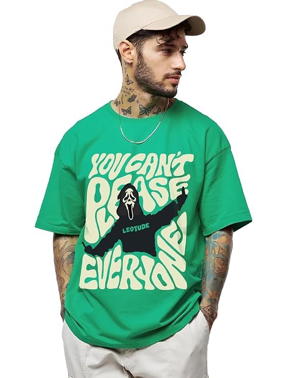 Image of LEOTUDE Men's Oversized Drop Shoulder Cool and Stylish Half Sleeve Round Neck Baggy Fit Graphic Printed Design Combo T-Shirt for Man's (Color Purple)