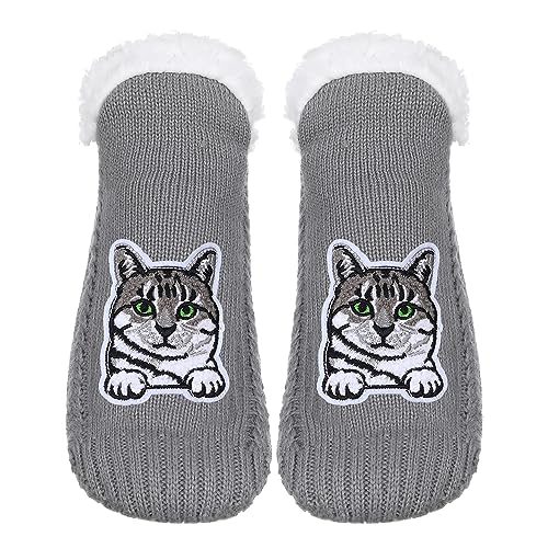 Image of ZYZX Cute Cat Slipper Socks for Women with Grips,Fuzzy Socks Indoor
