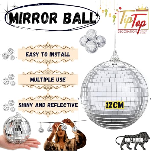 Image of Premium Mirror Disco Ball Hanging Party Centerpieces (Handmade) (12 cm (1 pc) (4.7 inch))
