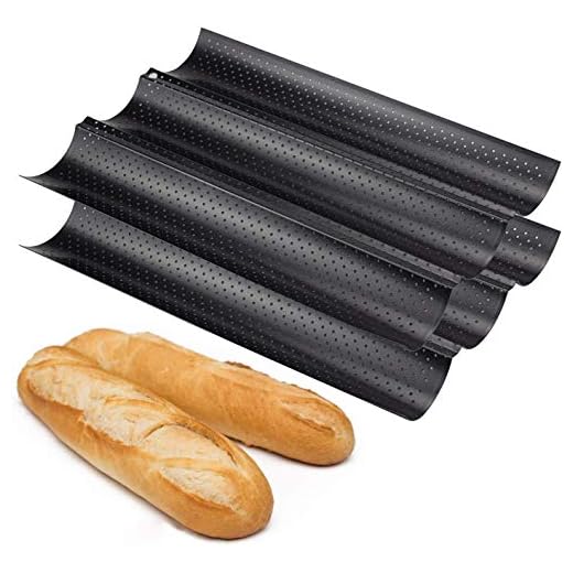 Fasmov 2 Pack French Bread Baking Pan Nonstick Perforated Baguette Pan 3 Wave Loaves Loaf Bake Mold Toast Cooking Bakers Molding, Black