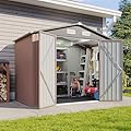 BinpLax 8x6 Galvanized Metal Shed with 15mm Moisture-Proof Floor – Heavy Duty Outdoor Storage Shed, Double Doors & Sloped Roof, Ventilation Design for Bike, Generator, Garden Tools (8x6 with Floor)