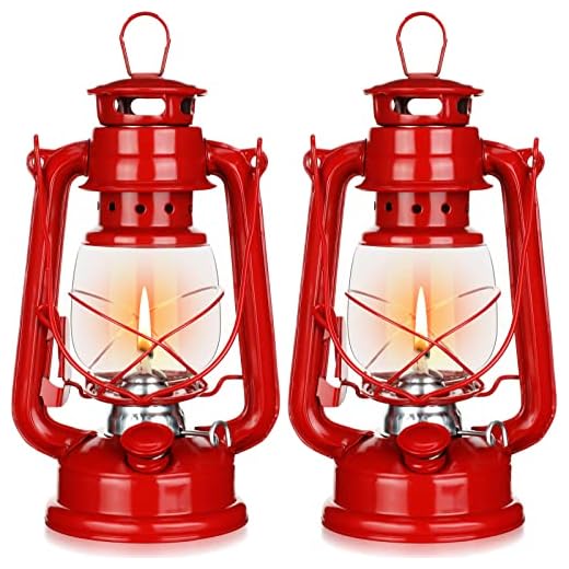 2 Pcs Hurricane Lantern 10 Inch Original Oil Burning Lantern Vintage Oil Lamp Outdoor Indoor Decorative Kerosene Lamp Hanging Kerosene Fuel Lanterns for Camping Home Patio (Red)