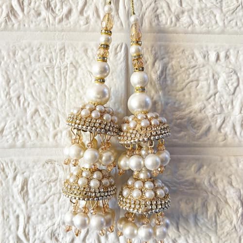 Image of Adikala Craft Store Handmade Ethnic Latkan Tassel Set of 2 for Saree Pallu, Blouse, Suits, Dupatta, Lehenga Decor | Ethnic Saree Pallu, Blouse, Suit, Dupatta & Lehenga Decoration (White Glitter D2)