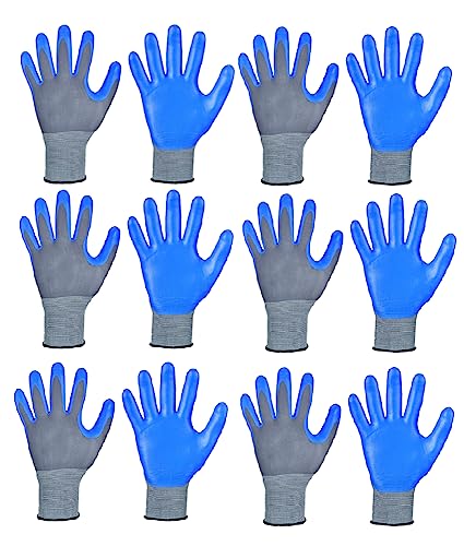 Image of Multipurpose Nylon Anti Cut PU Nitrile Coating Work Safety Gloves, Hand & Fingers, Gardening, Mechanical, Construction, Agriculture & Automotive - Durable & Comfortable (24 Pairs Blue Grey)