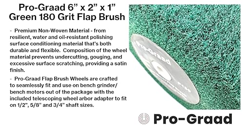 Image of 6 inch x 2 inch Green 180 Grit Non-Woven Bench Grinder Polishing Burnishing Satin Finishing Flap Brush Wheel for Aluminum Copper Metal Golf Club Refurbishing, Compatible for 1 /2 inch, 5 /8 inch, 3 /4 inch Arbor